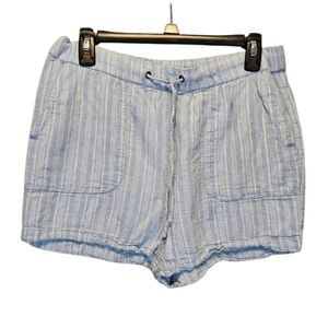 Land N Sea Stripped 55% Linen 45% Rayon Blue & White Shorts Size M